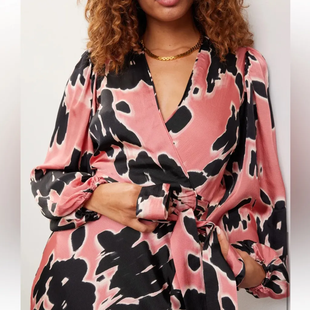 Tanya Taylor Long Sleeve Blaire Wrap Midi Dress in Garnet Rose Multi sz 0 $695 - Image 4