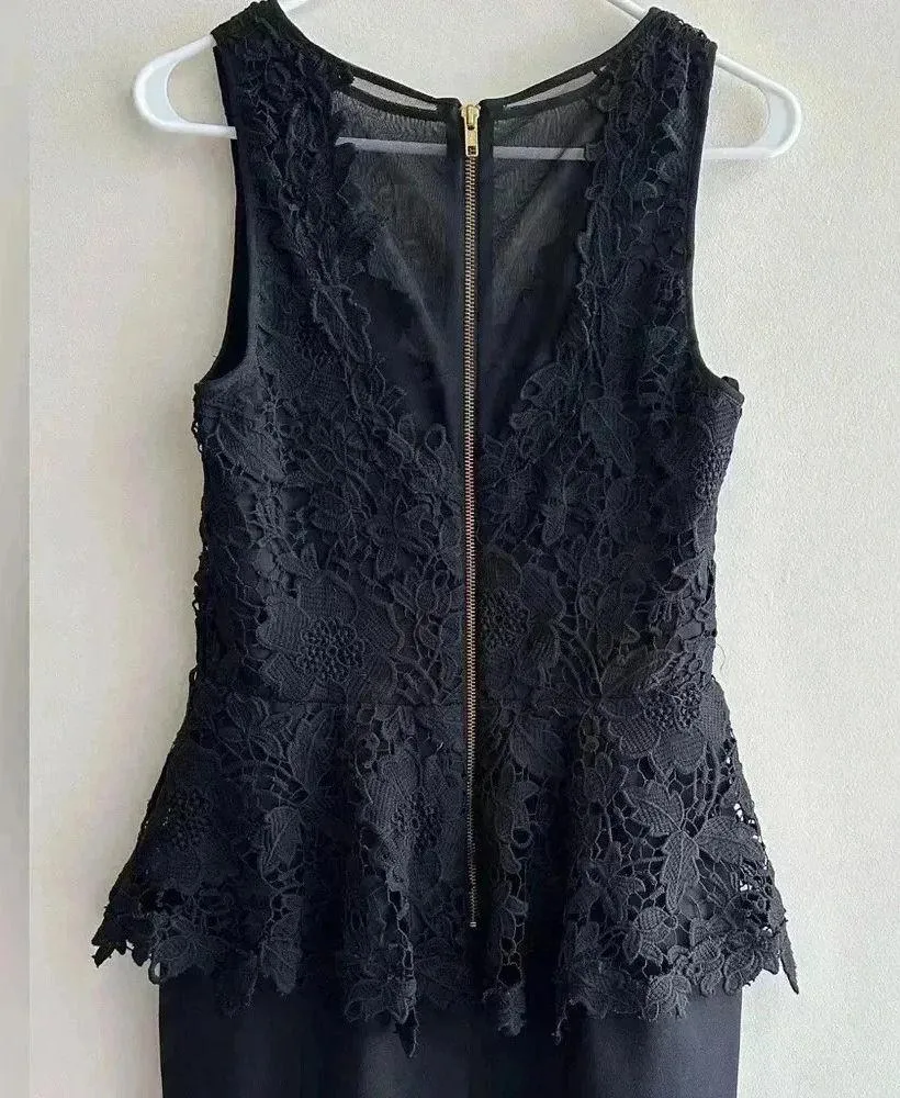 Betsy & Adam Lace Crochet Peplum Dress with Black Pencil Skirt, Size 10 - Image 12