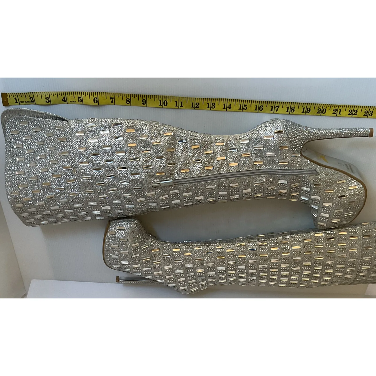 Shiekh Over Knee High Heel Boots Silver Rhinestone Glam Party Women 9 Evening - Image 6