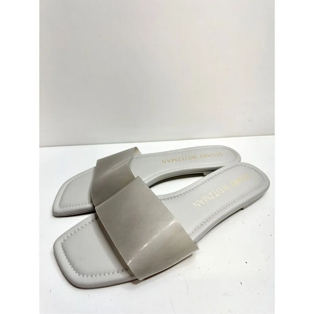 Stuart Weitzman Sandals Womens Size 11B Gray Summer Flats Clear Strap - Image 4