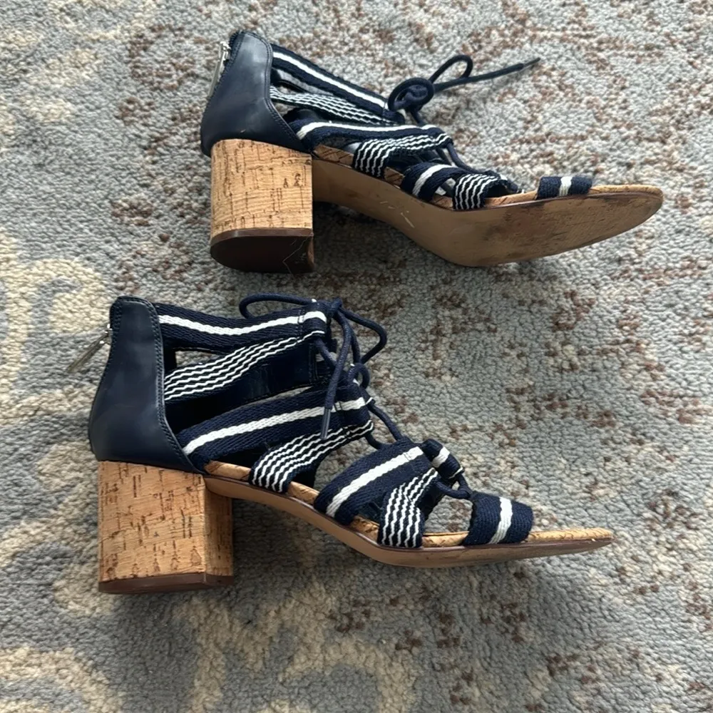 Nine West Ghobio Cork Heel Dress Sandals Navy White 9 - Image 2
