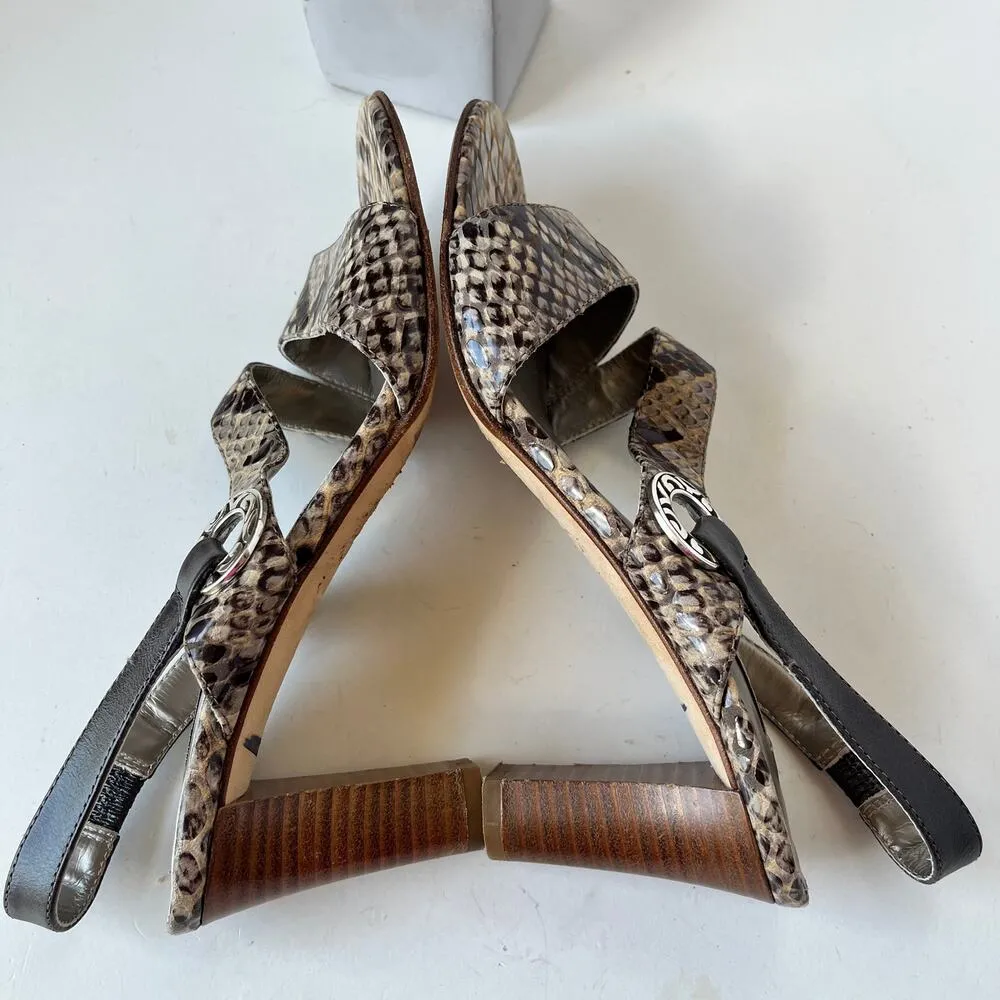 Brighton Rivoli Slingback Womens Sandals Size 7M Tan Strappy Snake Leather S - Image 5