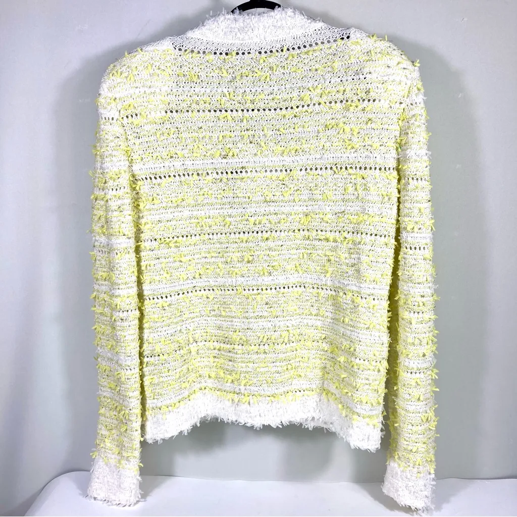 Balmain Yellow and White Tweed Cardigan 42 FR 10 US DF1KL106KG71 - Image 4