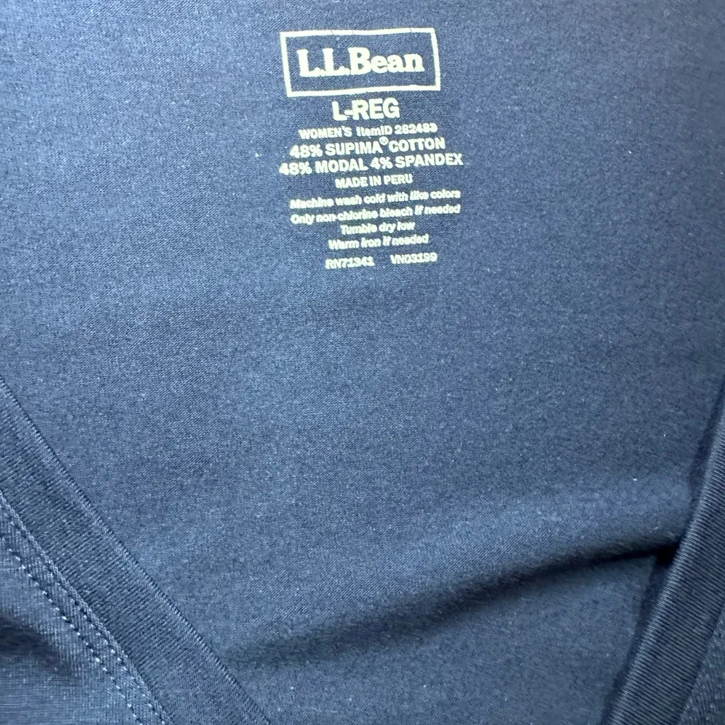 LL Bean Navy Long Sleeve Faux Wrap Ruched Top Clean Girl Essential Sz L Blue Size L - Image 3