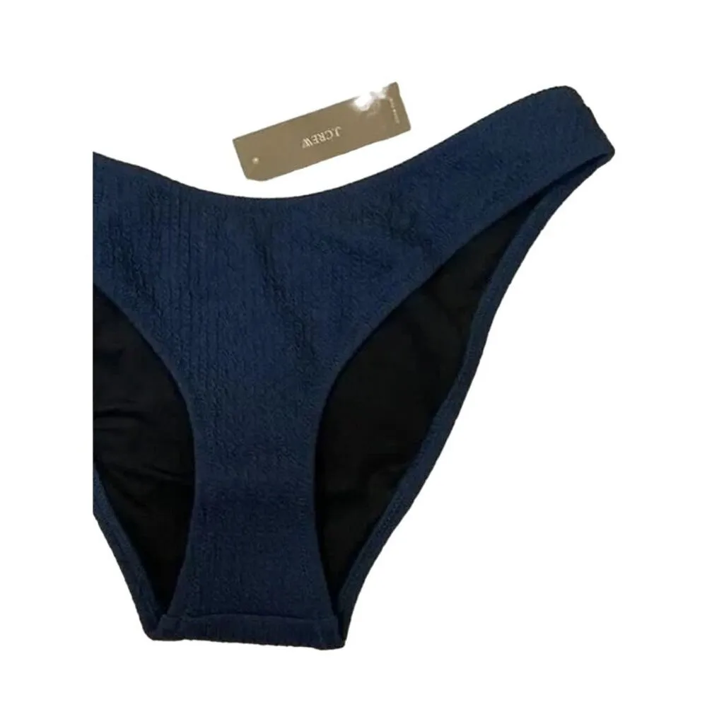 NWT J.Crew Textured Curved Waist Cheeky Bikini Bottom High Cut Leg M Navy Blue - Image 3