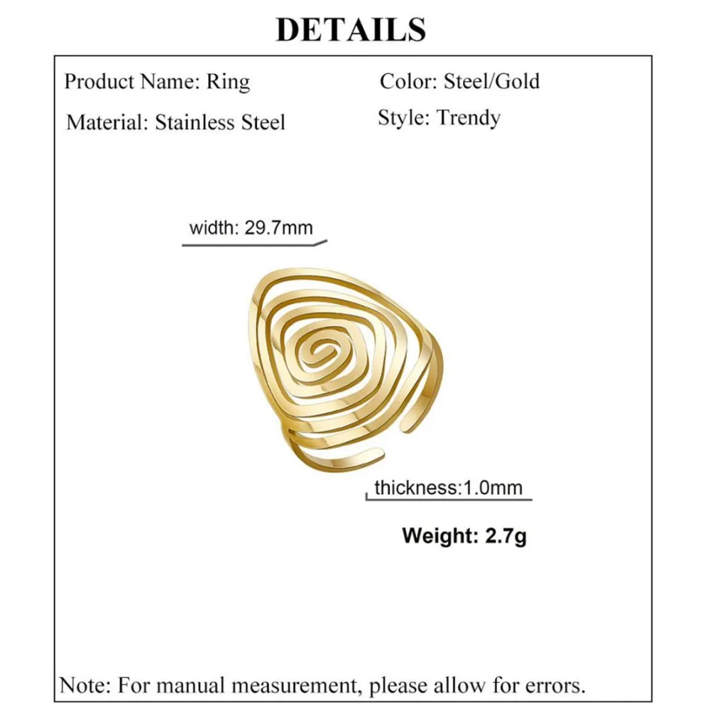 Womens Rhodium-Plated Stainless Steel Silver‎ Adjustable Spiral Band Ring - Image 5