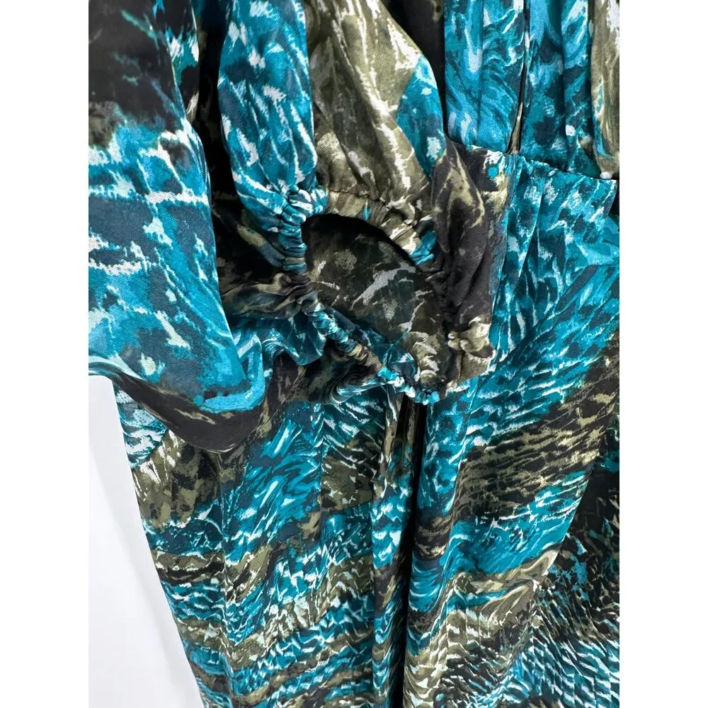Laundry by Shelli Segal Women's Size 6 Blue Green Print Surplice 100% Silk - Image 5