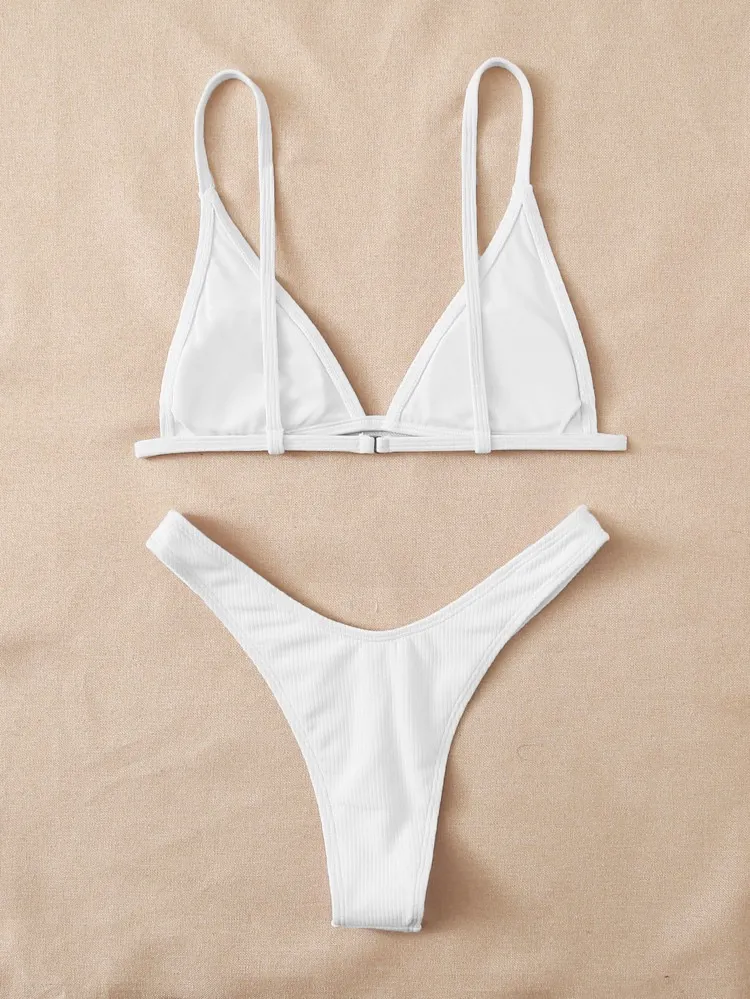 SheIn White Ribbed Bikini - Image 2