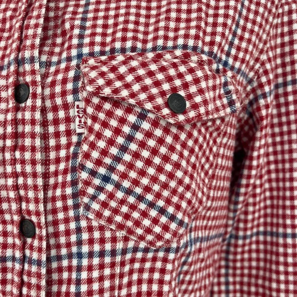 Vtg 90s Levi's W Plaid Flannel Womens Shirt Sz S Y2K Western Grunge Hong Kong - Image 3