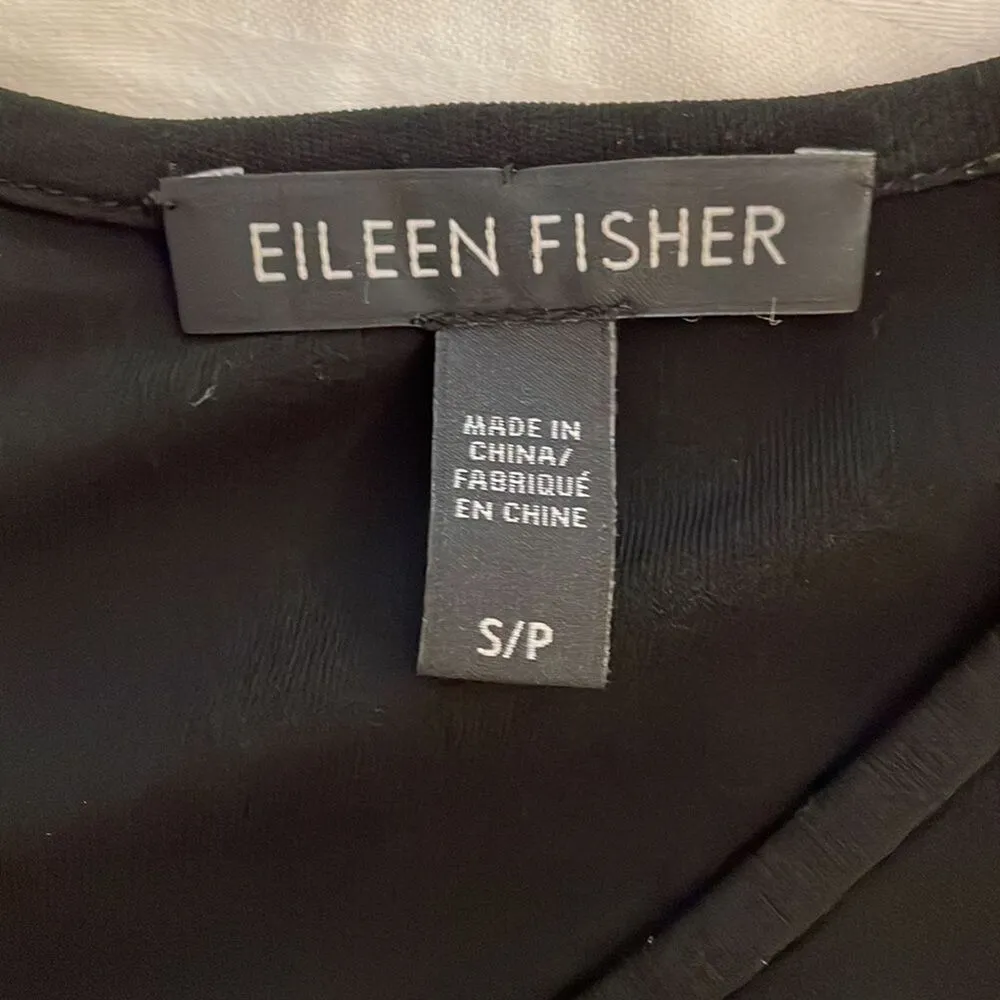 Eileen Fisher Black Silk Tank Top and Open Jacket Womens Small Crepe 2 Piece Set - Image 2