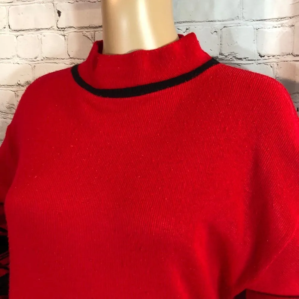 Vintage Alison J Red and Black Striped Low Turtleneck Collar See Measurements Size undefined - Image 2