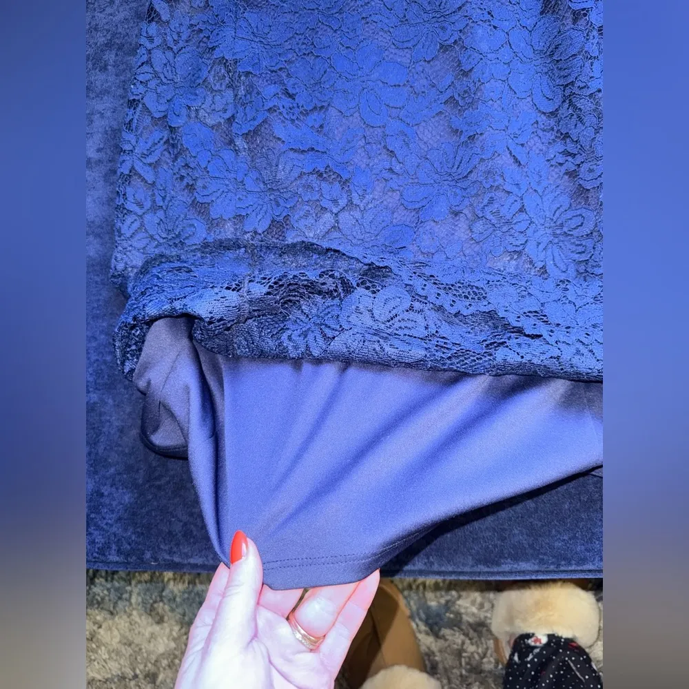 Lark & Ro Navy Blue Lace Knee Length Pencil Skirt Size Small - Image 5