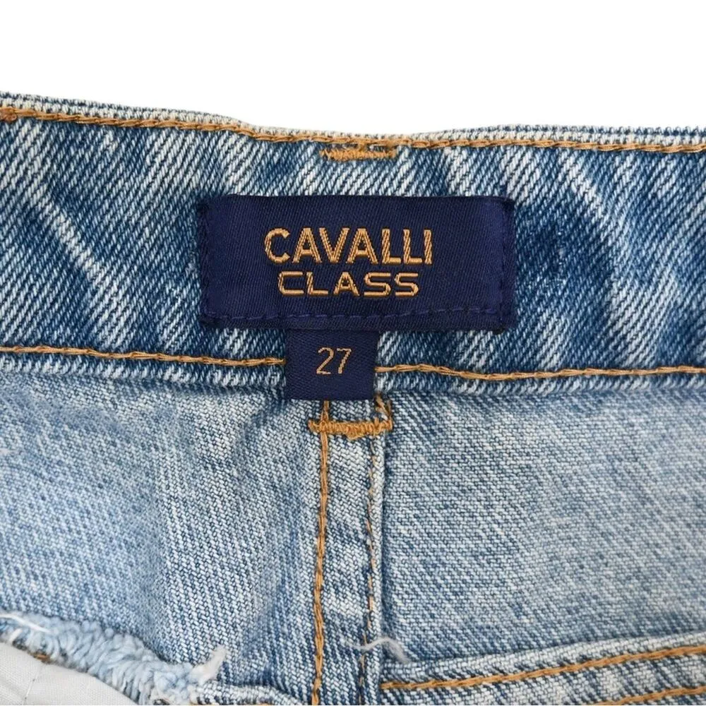 Cavalli Class Womens 27 Frayed Hem Denim Shorts NEW Blue - Image 9