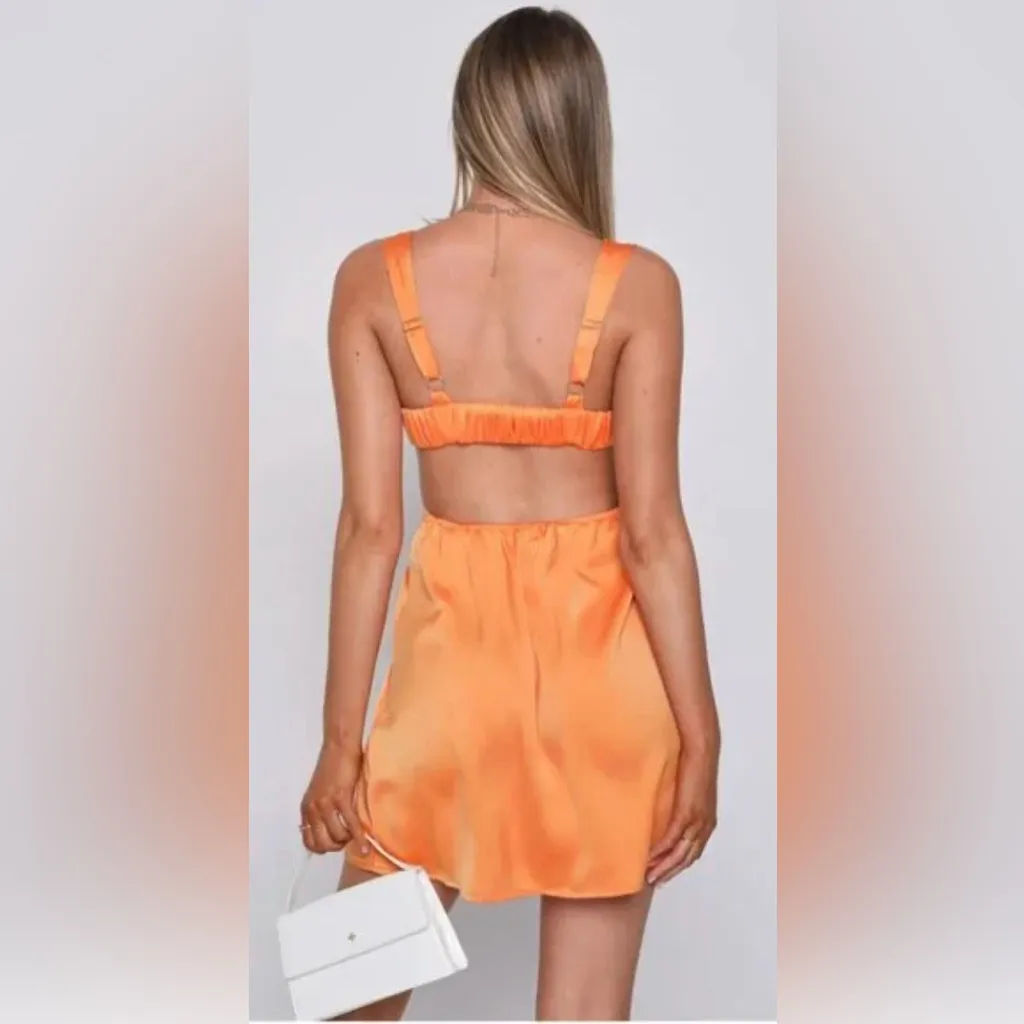 Beginning Boutique Vargas Orange Satin Side Cutout Orange Party Dress Size 4 NWT - Image 2