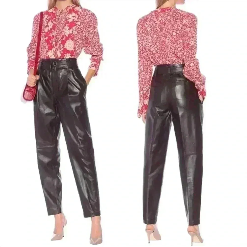 $998 NWT Polo Ralph Lauren High-rise Straight Leather Pants Sz 6 - Image 2