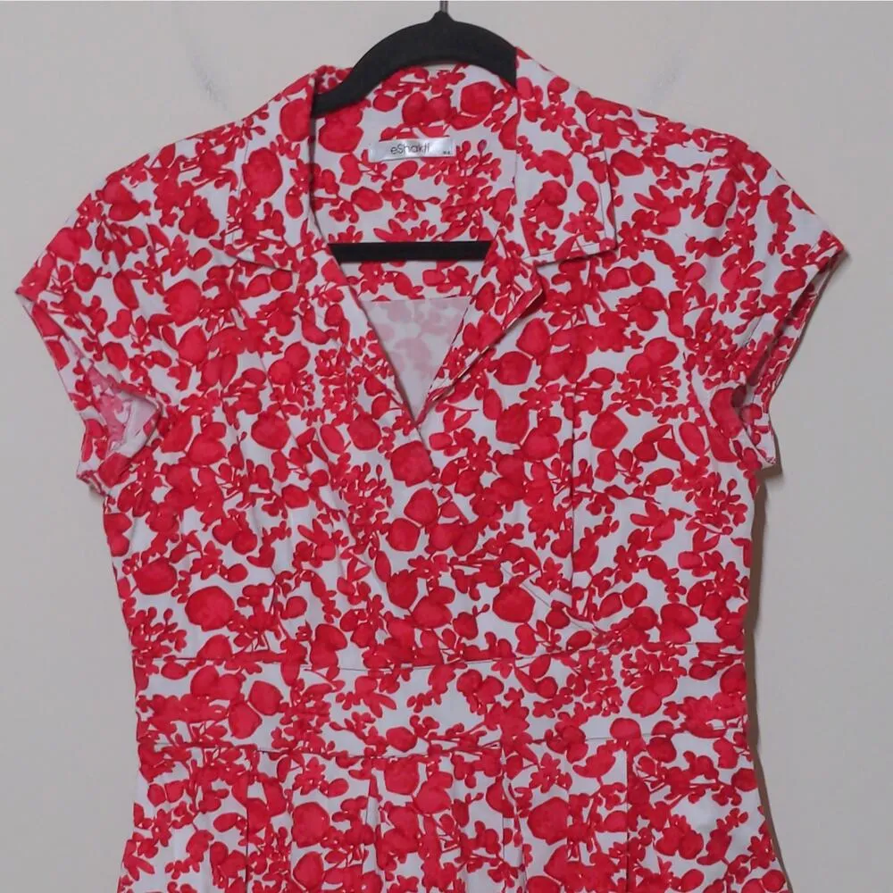 eShakti Red and White Floral Printed Dress – Size M / 8 - Image 2