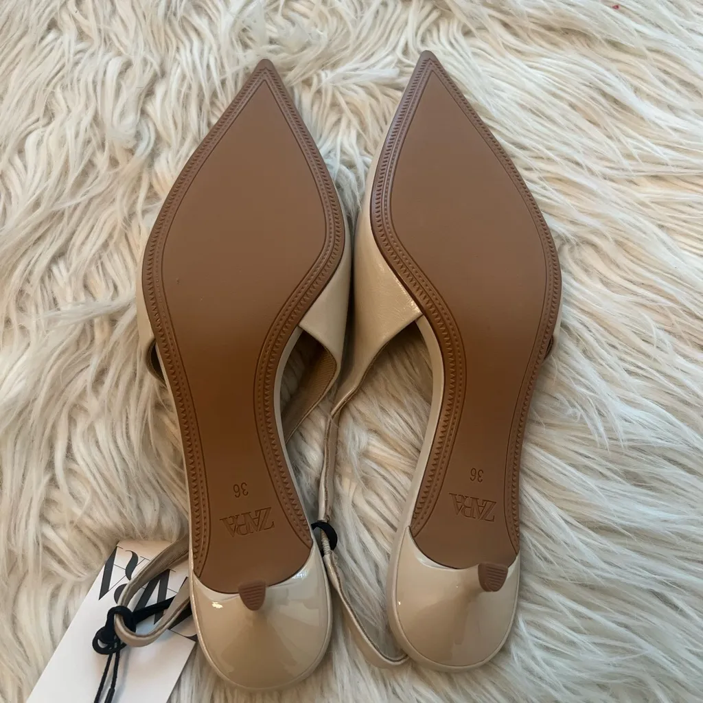 ZARA  Cream Pointed Slingback Heels - Image 5