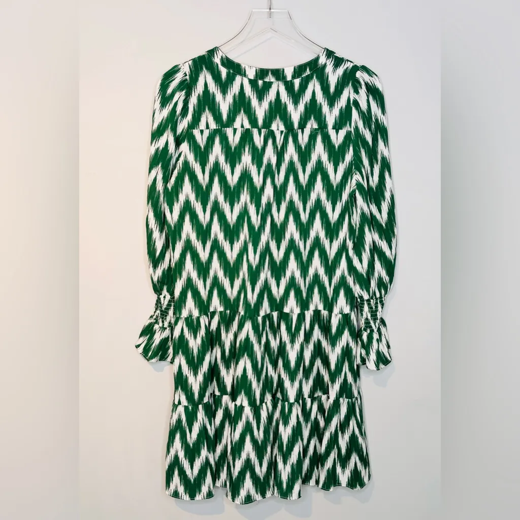 Pomander Place Tuckernuck Ikat Kenzo Green White Tiered Dress Size M - Image 5