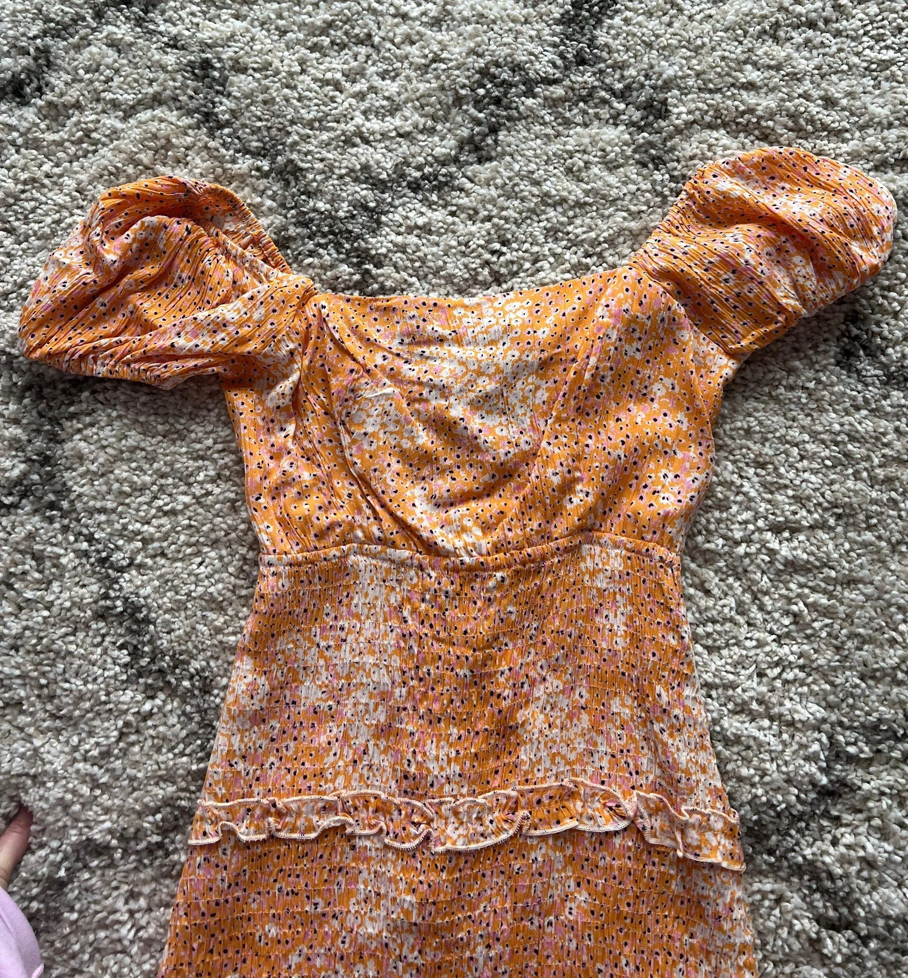 Sim & Sam Orange Floral Smocked Bodycon Dress - Image 2