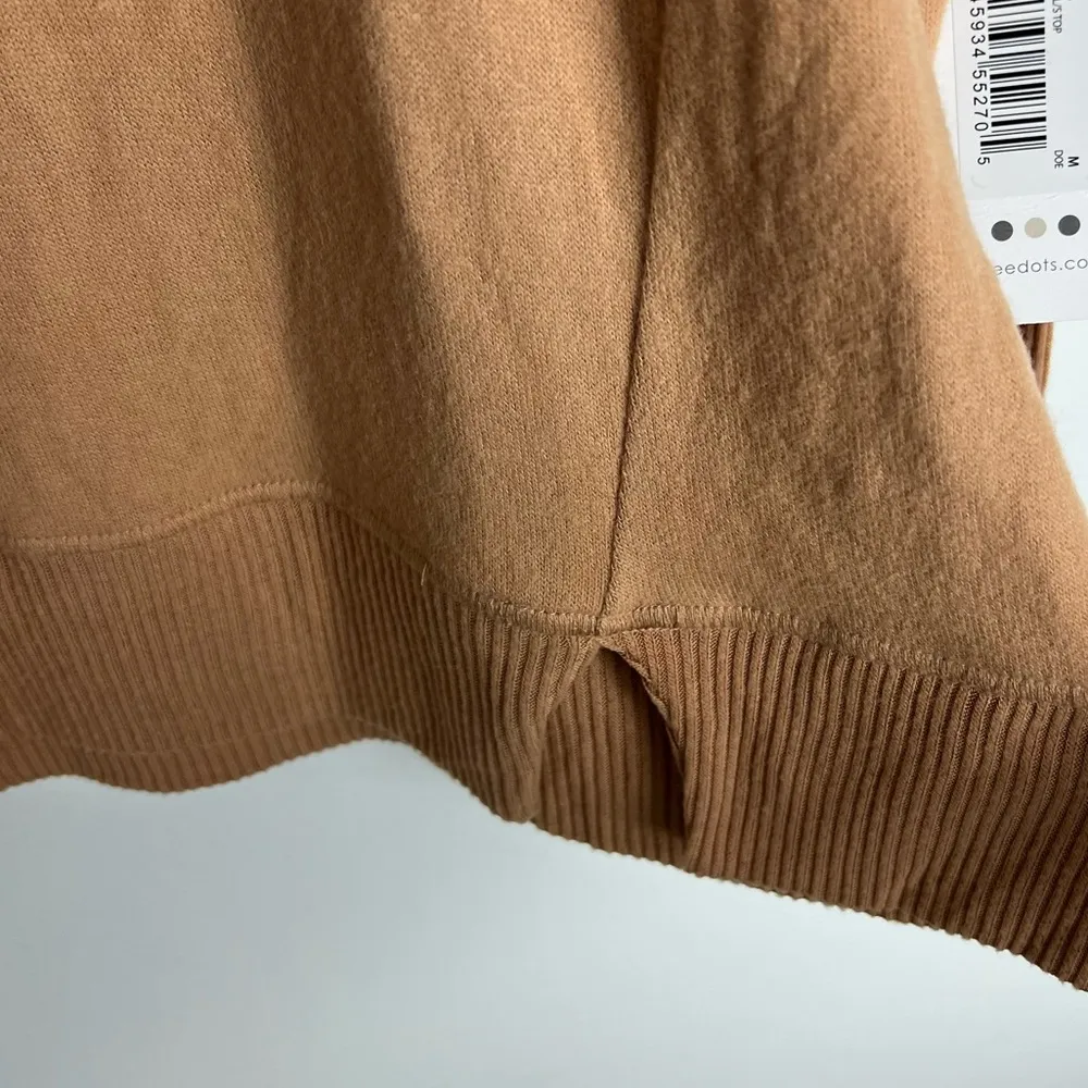 Three dots Brushed Long Sleeve Contrast Rib Top Sweater Size Medium New Tan - Image 5