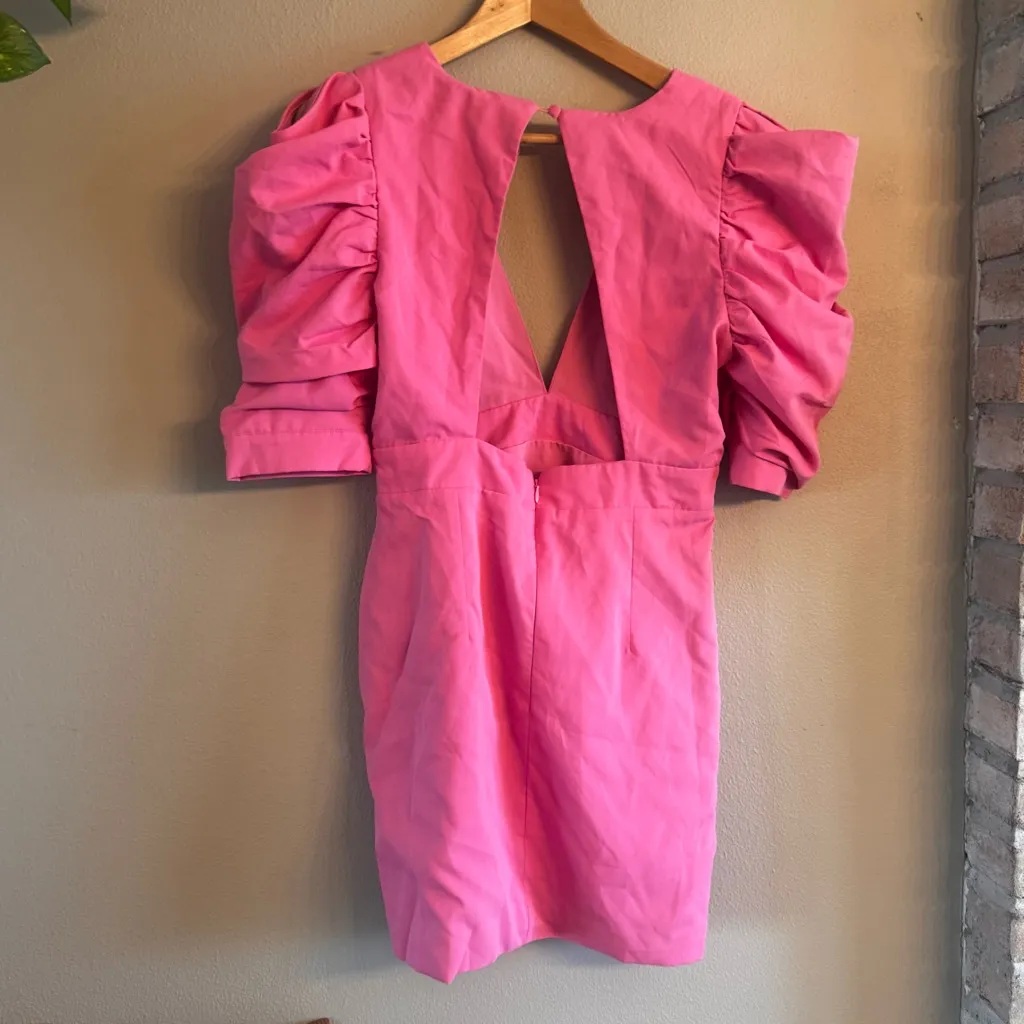 RNWY THE LABEL‎ Puff Sleeve Mini Dress Pink Size L - Image 5