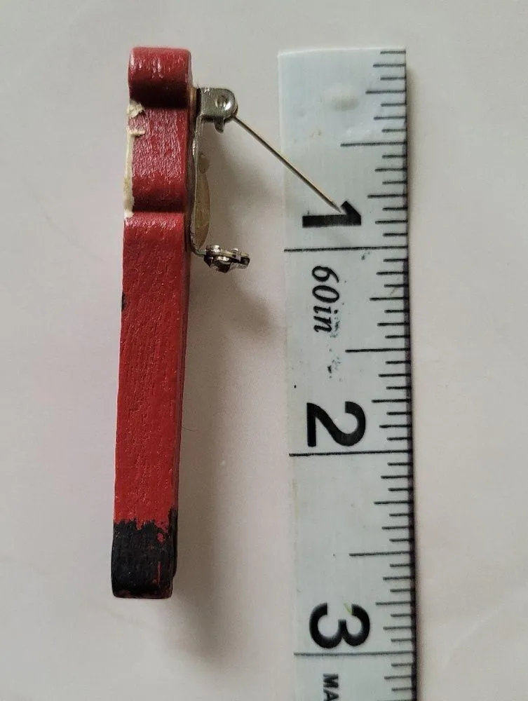 Vintage Santa Handpainted Wood Pin Brooch Stocking Stuffers Red - Image 4