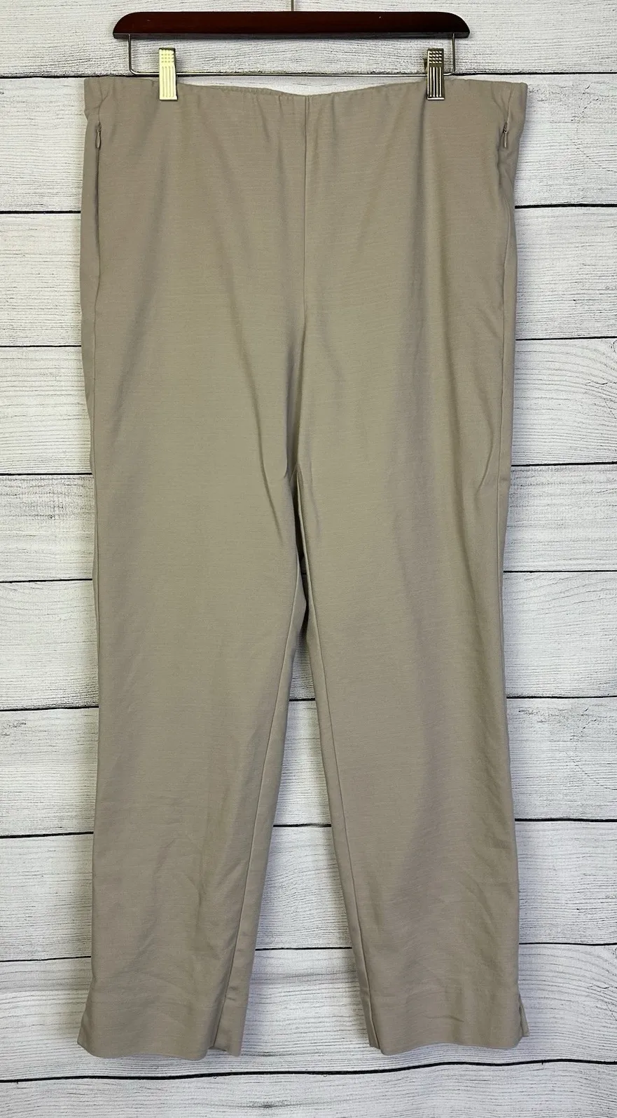 J. Jill Essential Cotton Pants Khaki Knit Stretch Pull On Ankle Womens Size 16 Brown - Image 1