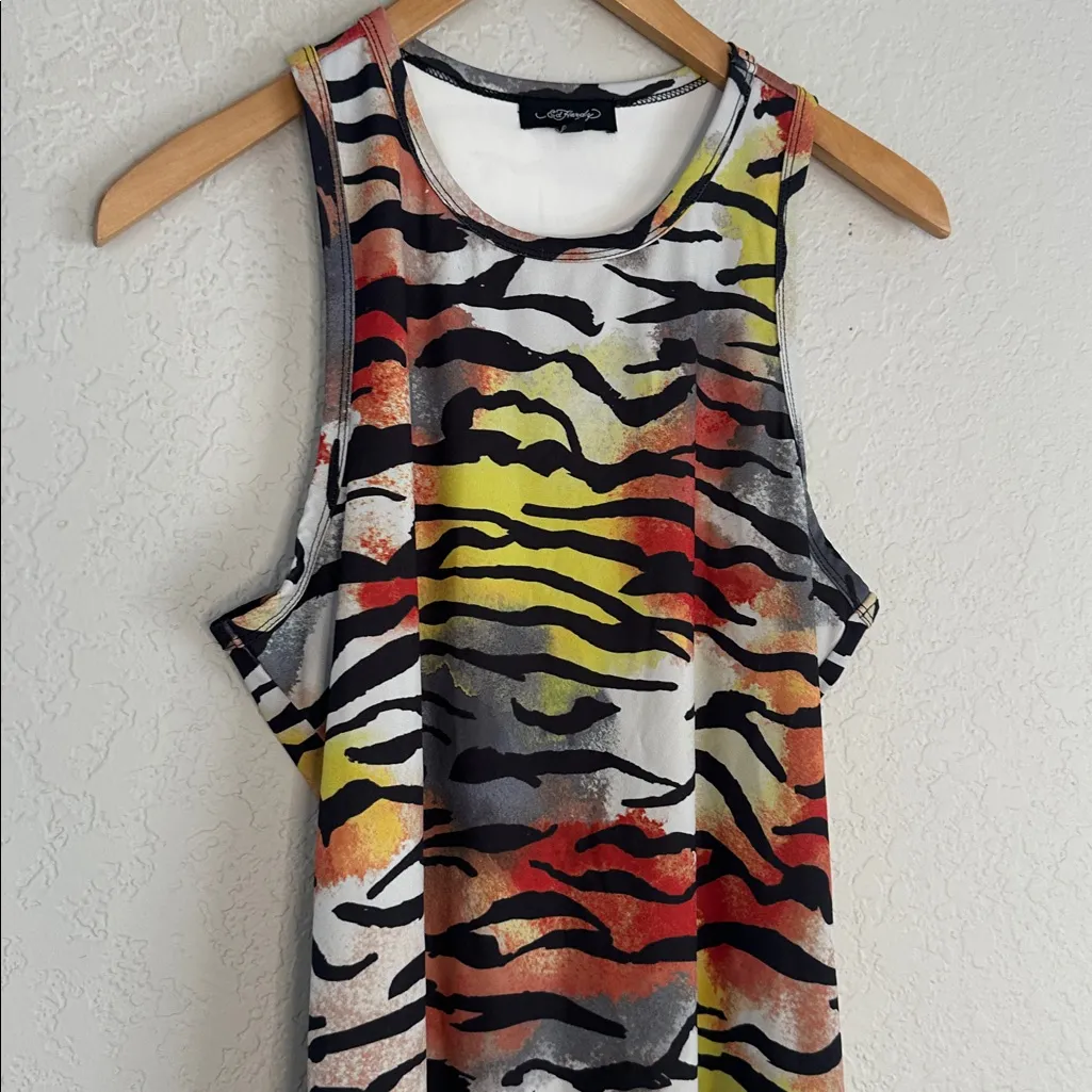Ed Hardy Tiger Animal Print Tank Dress Mini Racerback Large - Image 2