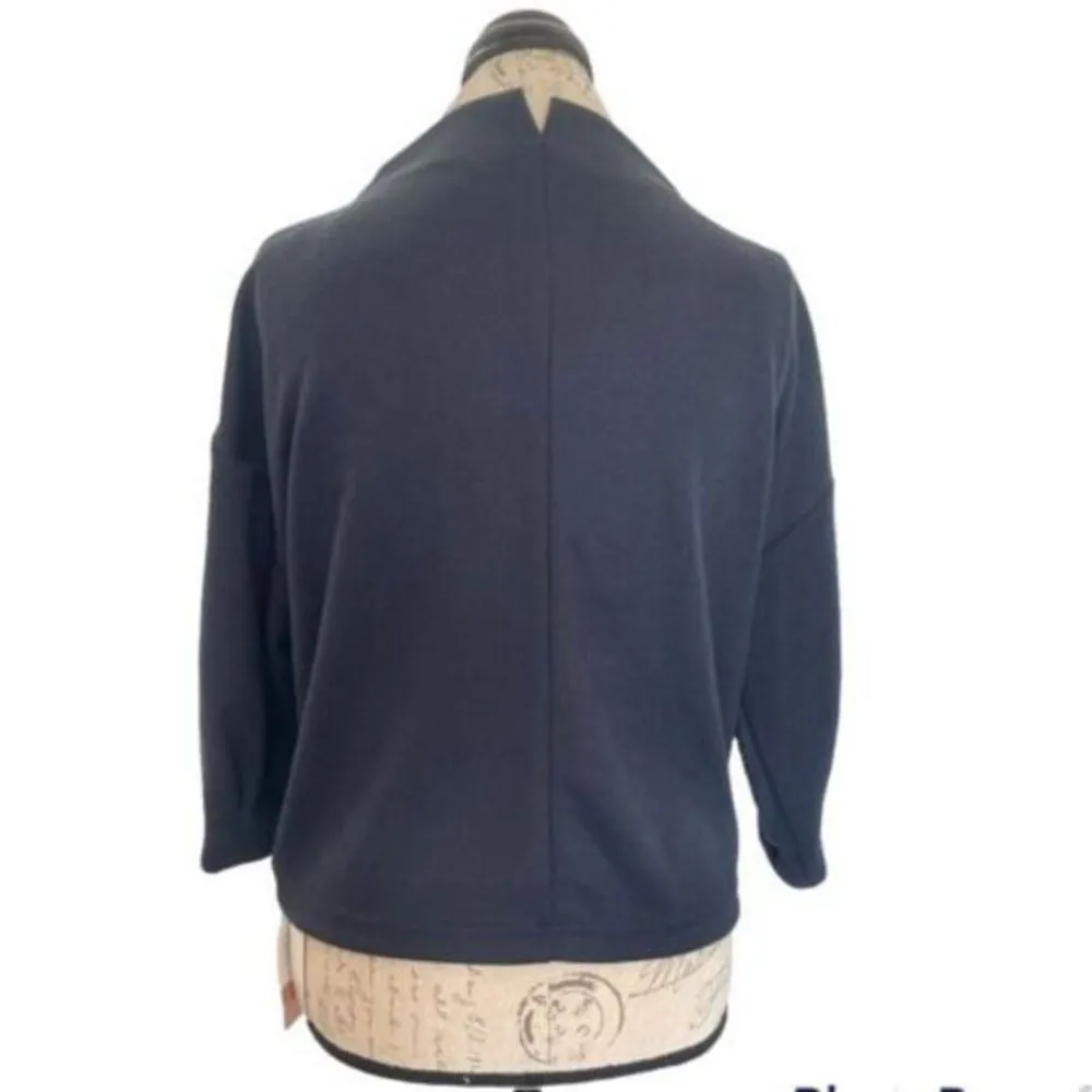 Chez toi Womens boat neck Sweater 3/4 Sleeve Crop Cozy knit Boxy Navy Blue Size Size M - Image 4