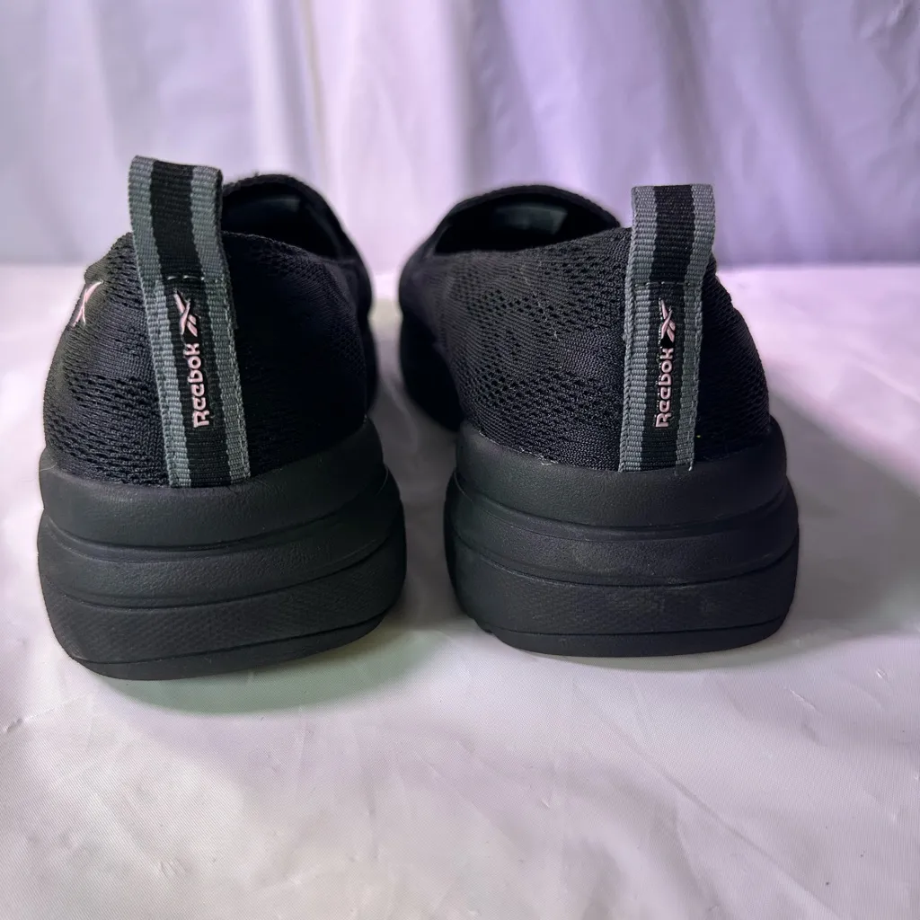 Reebok Women's Black and Pink Slip-On Sneakers - Image 8