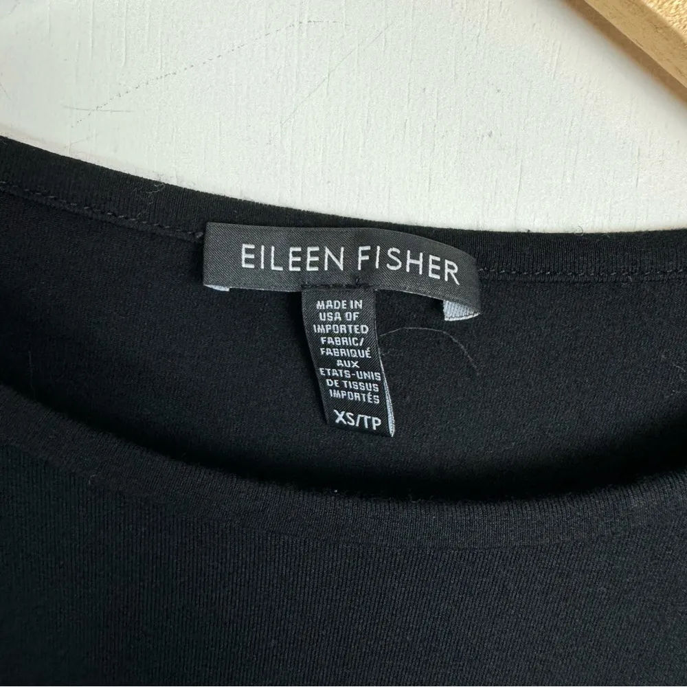 Eileen Fisher Asymmetrical Black Long Sleeve Tunic Top Sz XS Jersey Bateau Neck - Image 5