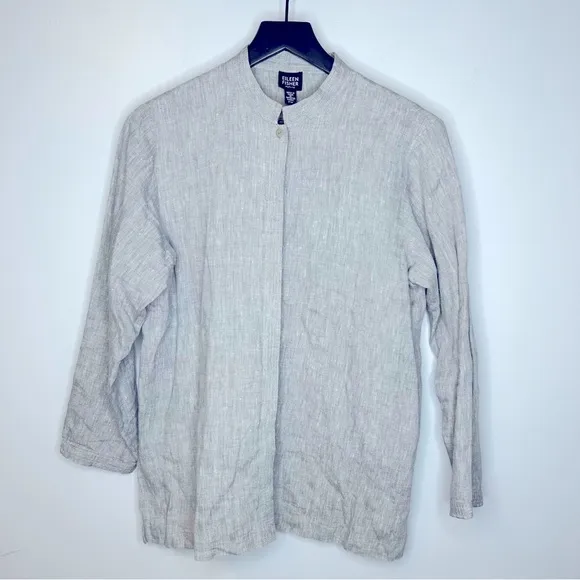 Eileen Fisher Gray Linen 2 Piece‎ Lagenlook Outfit Tunic Size PM & Pants Size PL - Image 2