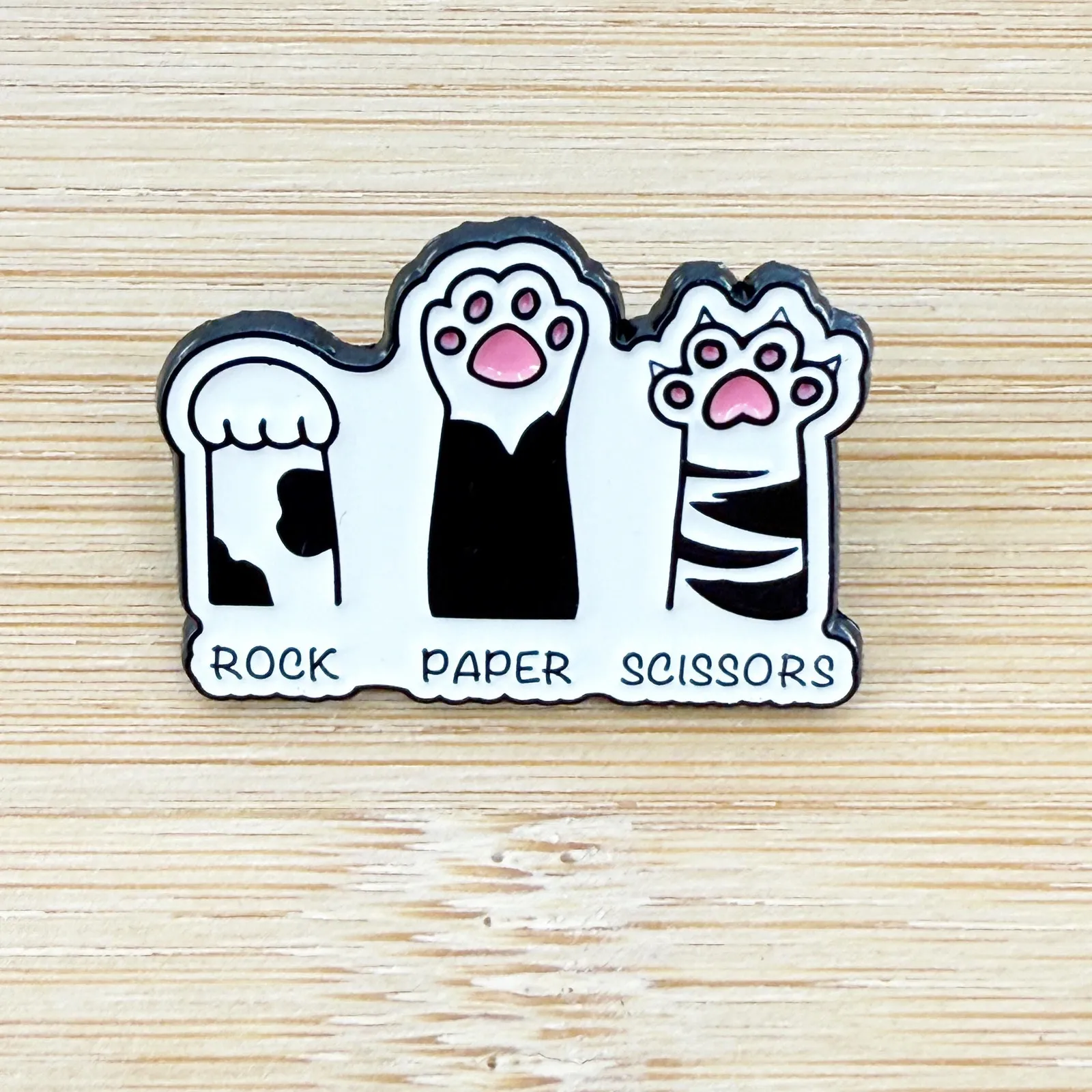 Rock Paper Scissors Cat Paw Enamel Pin: Funny Badge White - Image 2