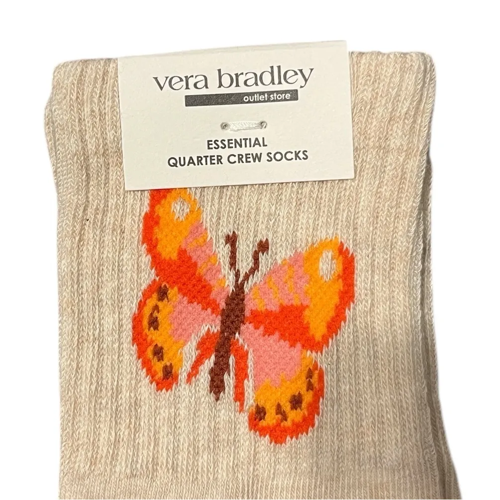 Vera Bradley Heather Oatmeal Socks with Orange Butterfly - Image 2