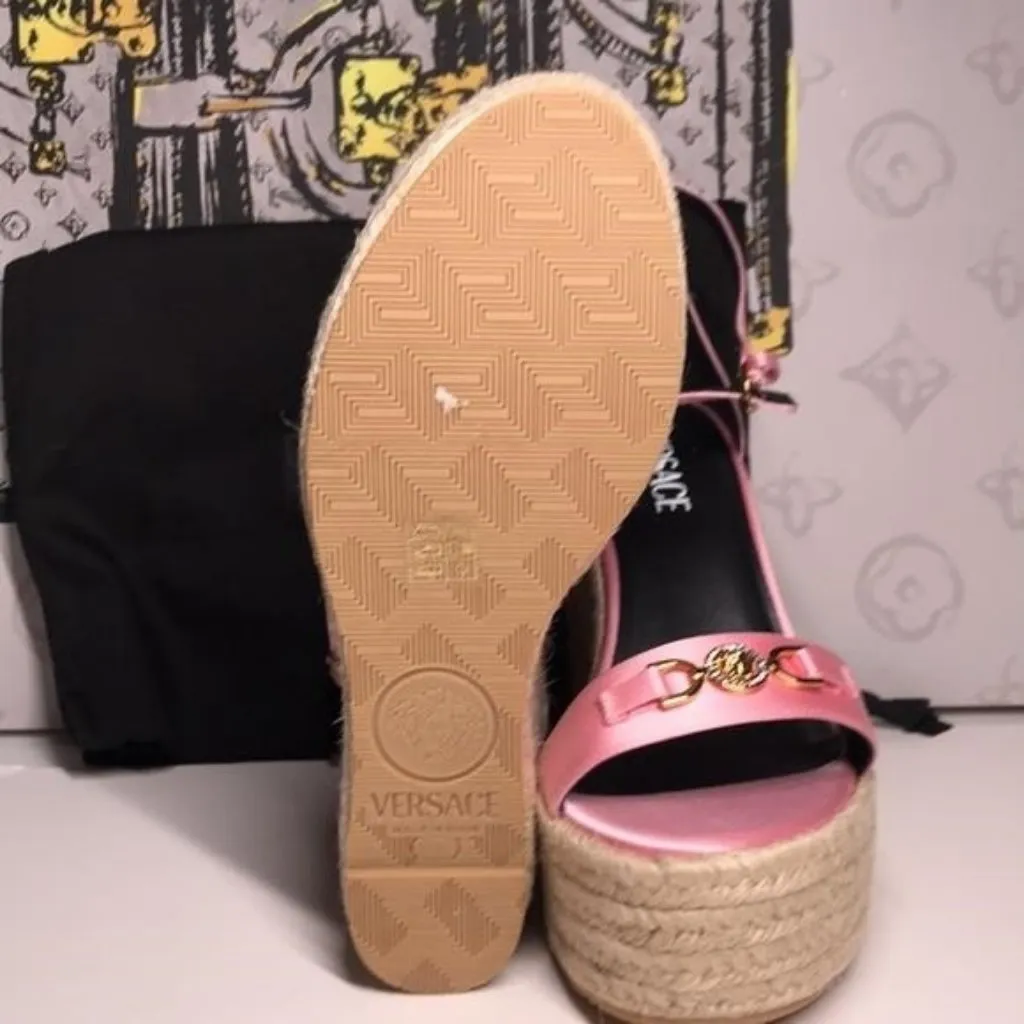 New Authentic Versace Crystal-Embellished Satin Wedges – Summer Statement Heel - Image 4