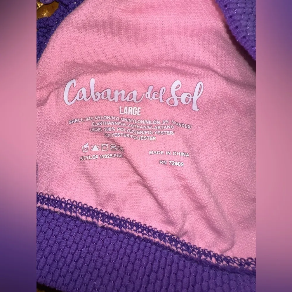 Cabana del Sol textured purple bikini with ruffle trim top triangle style - Image 3