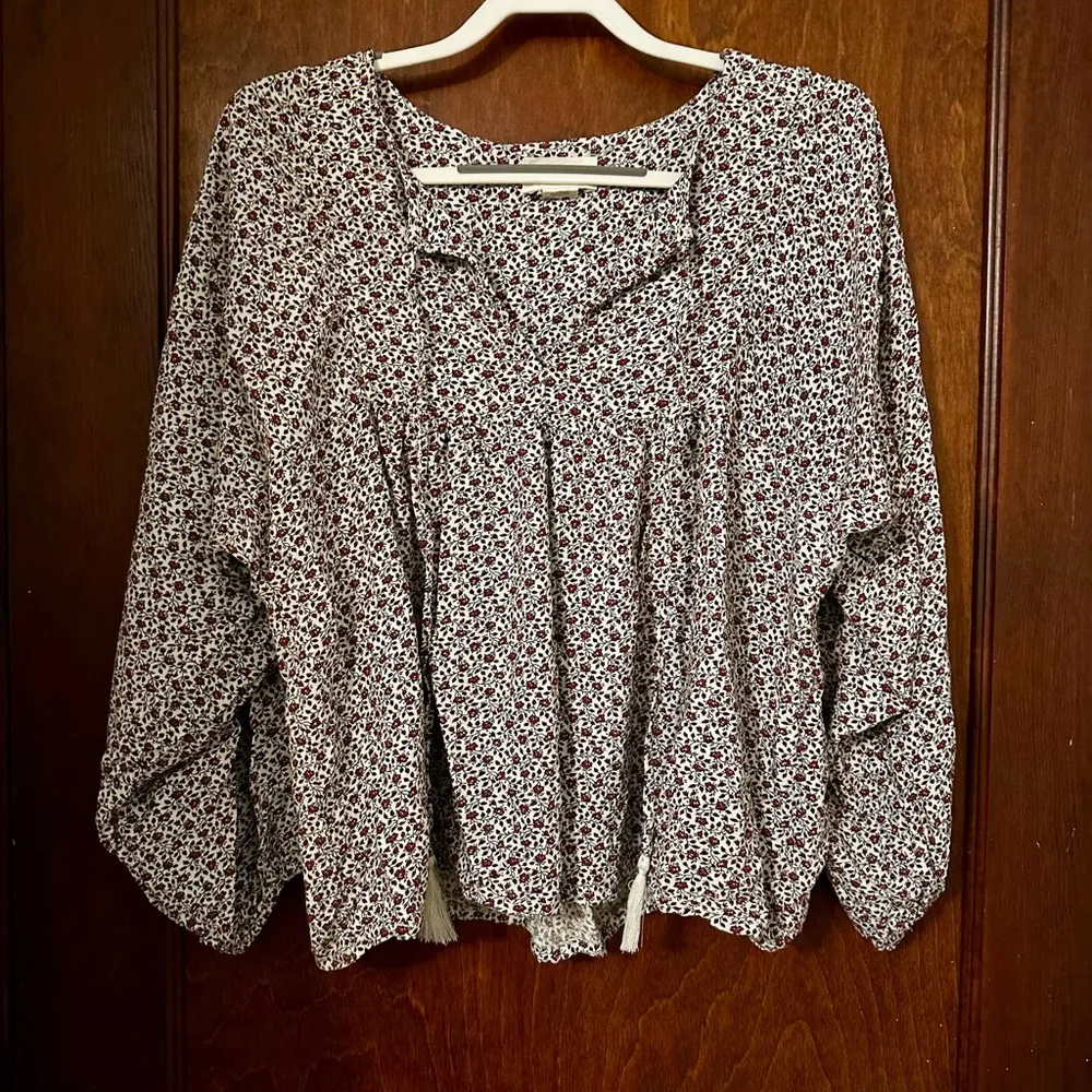 Ralph Lauren Denim Supply Tassel Floral Peasant Bohemian Blouse Size M - Image 2