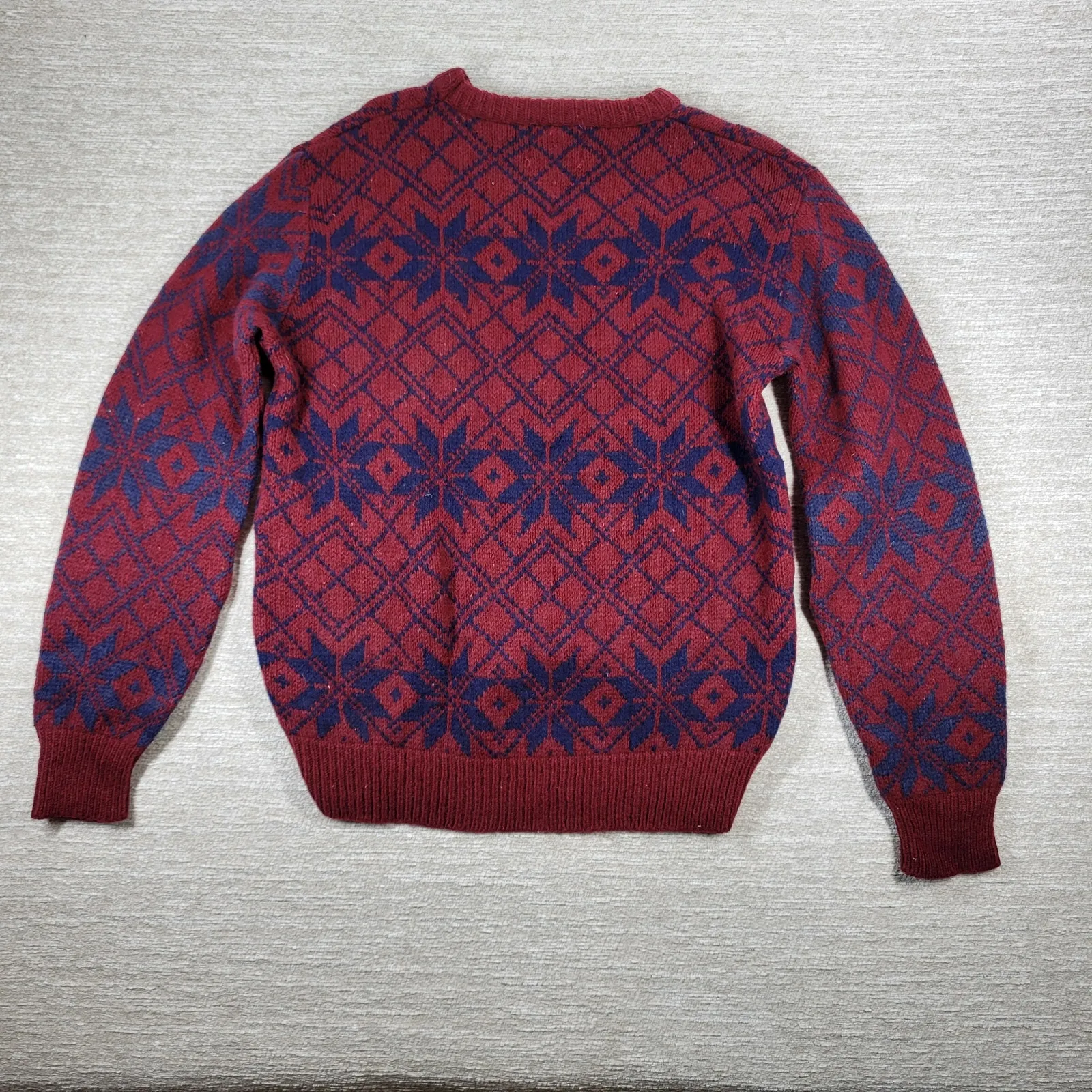 Royal North Mills Outfitters Wool Sweater Nordic Snowflake Red Blue USA Made L Size L - Image 9