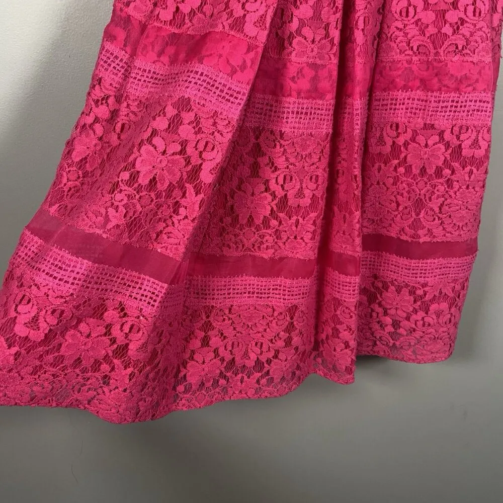 REBECCA‎ TAYLOR Hot pink Silk Lace Fit & Flare Party Dress ($695.00) Size 2 - Image 4