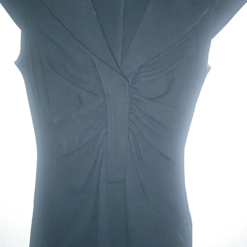 Cache 4 Capped Sleeve V-Neck Ruched Front Black Sheath Mini Dress Funeral - Image 9