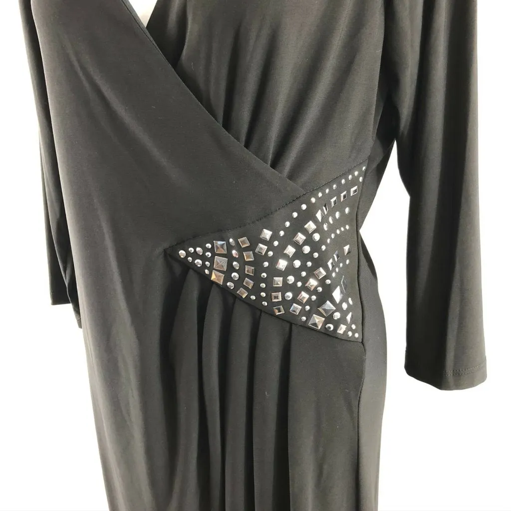 Metaphor Faux Wrap Dress Studded 3/4 Sleeve V Neck Black Size 10 - Image 2
