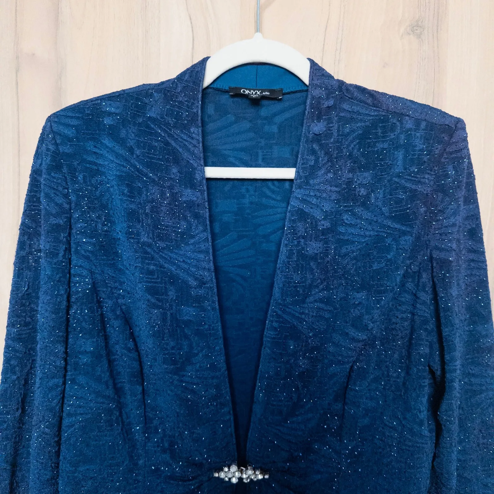 VTG Onyx Nite Womens Jacket Size L Blue 90s Metallic Evening Chic Glam Party - Image 3