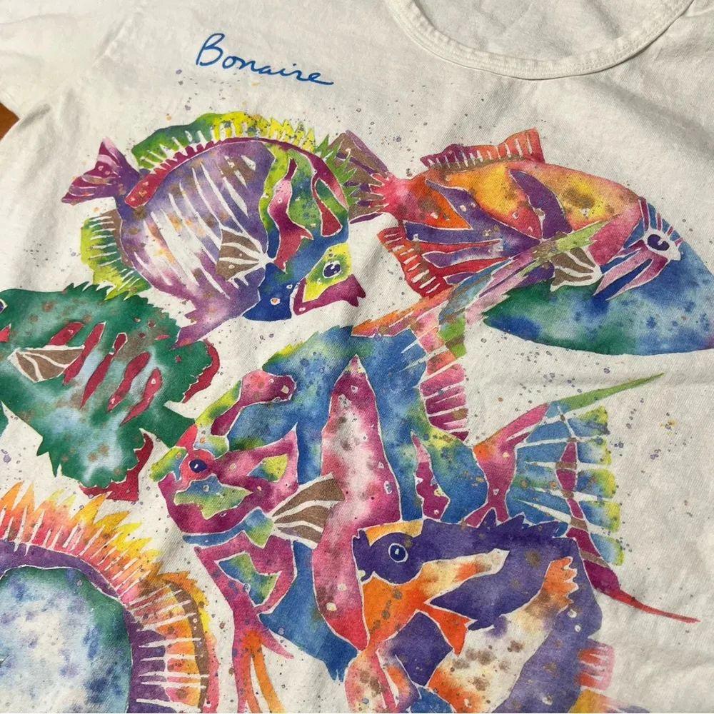 Vintage Anvil Bonaire White colorful Fish T-Shirt Vibrant Tropical medium USA - Image 4