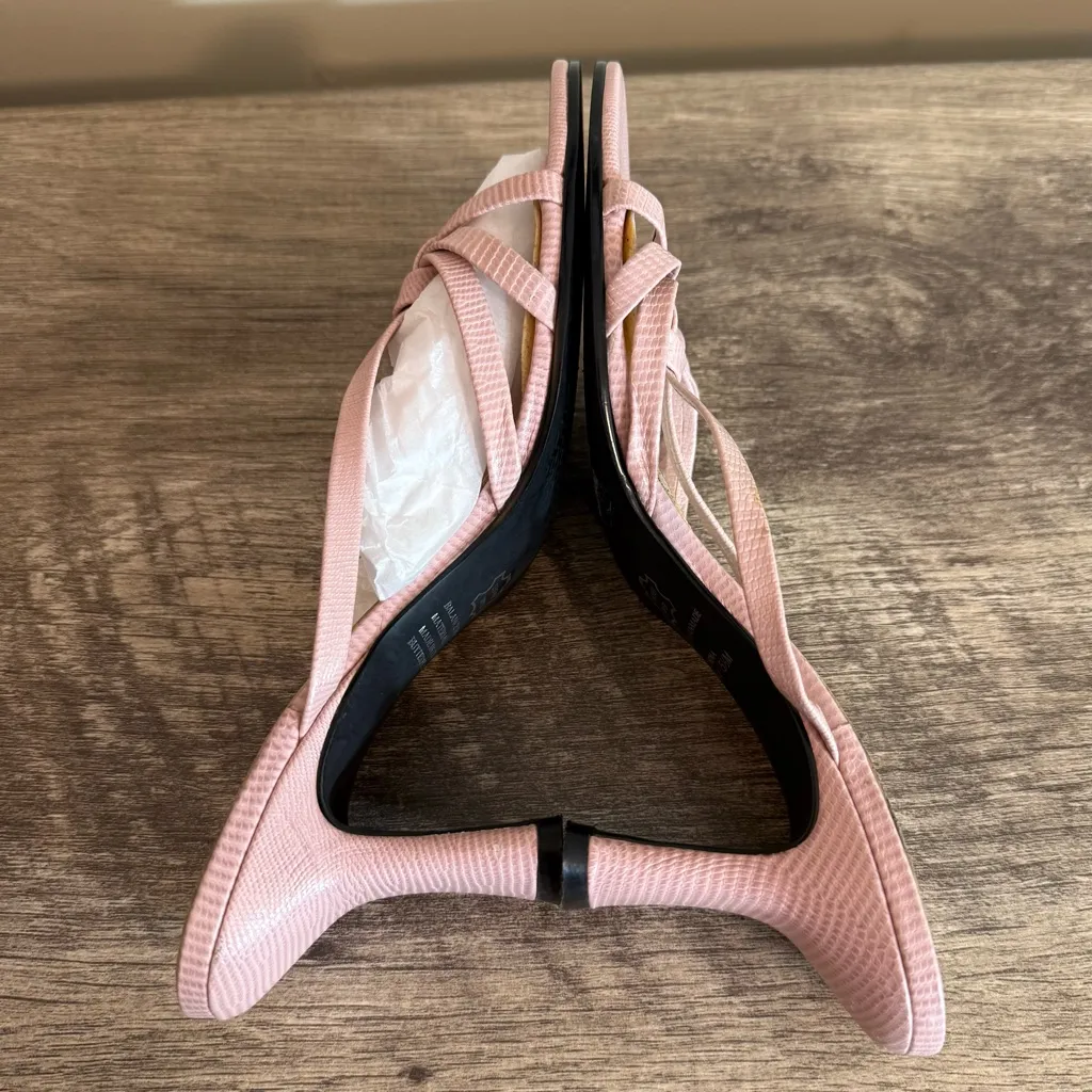 Vintage BP Butterfly Slip On Heels Shoes Pink Leather Strappy Women’s Size 5.5 - Image 8