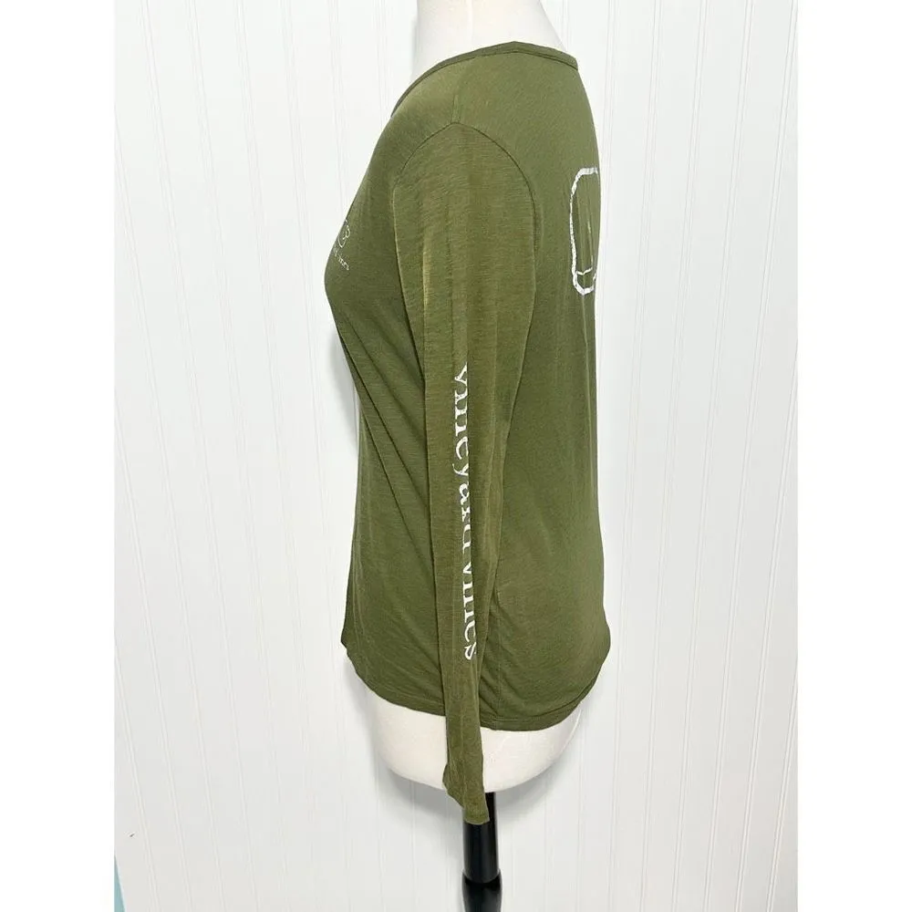 Vineyard Vines Women's‎ Scoop Neck Long Sleeve T-Shirt Whale Logo Top Green XS - Image 5