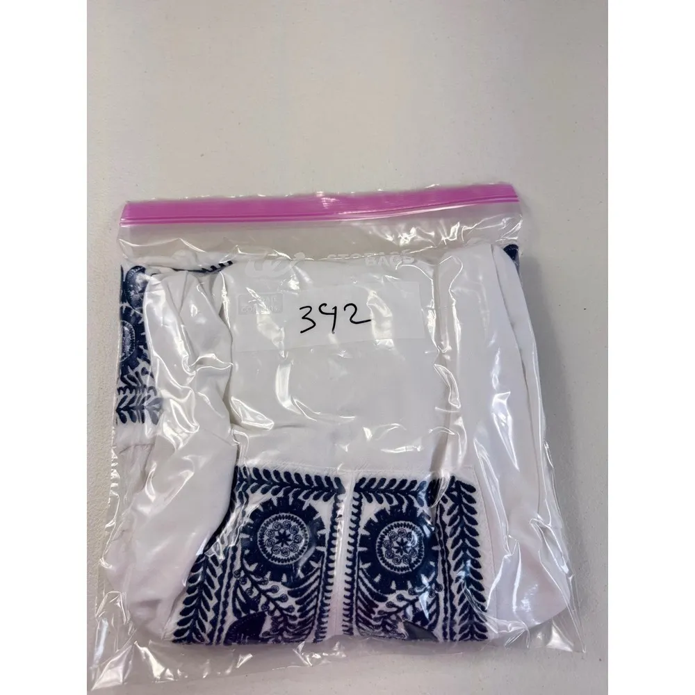 Saint Tropez West Embroidered Blouse Top White Blue Long Sleeve Boho Medium - Image 12