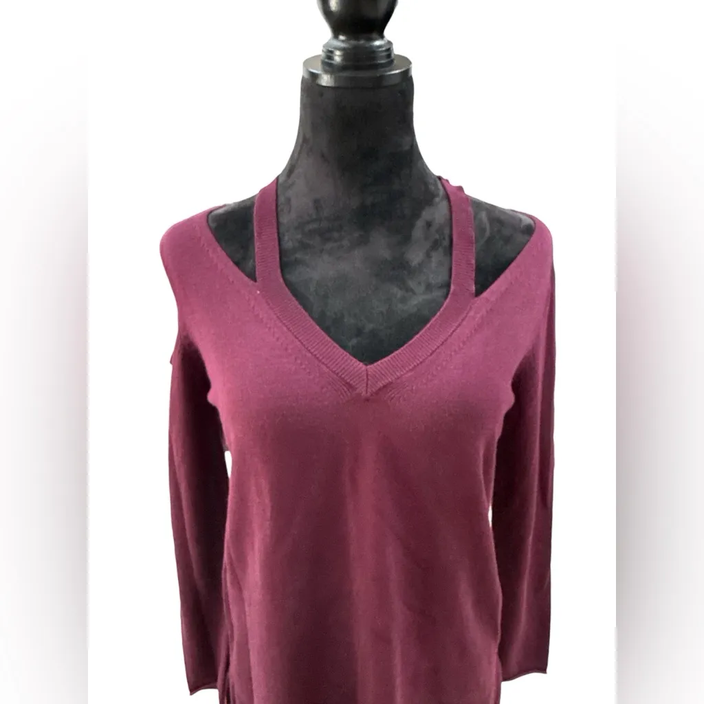 NWT Love Scarlett Cherry Wine Cold Shoulder V - Image 2