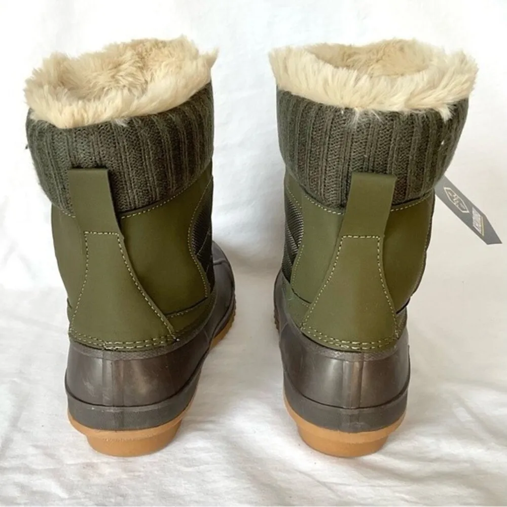 Khombu Faux Fur Duck Boots Booties Kathleen Waterproof Olive Green Sz 11 New - Image 3