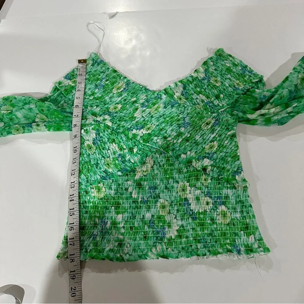 BB Dakota by Steve Madden Wrapped Up in You Green Floral Off Shoulder Top Size S - Image 9