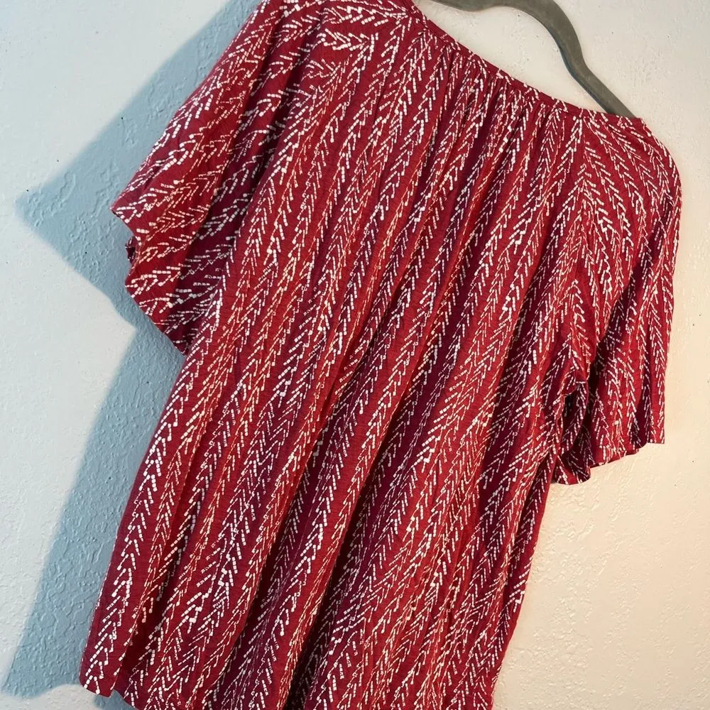Lucky Brand Red Smocked Puff Sleeve Blouse Flowy SZ M Tee Relaxed Fit Minimalist - Image 8